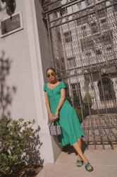 A Green Midi Dress to Take You from Summer to Fall