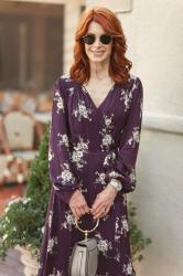 PURPLE FLORAL WRAP DRESS