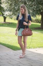 Navy Embroidered Top & Mint Shorts