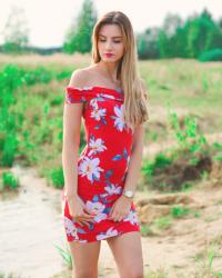 red flower dress