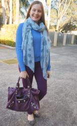 Blue Knits And Colourful Skinny Jeans With Balenciaga Bags