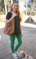 Second Hand Shopping: Black Tees and Green Pants With Balenciaga Day Bag