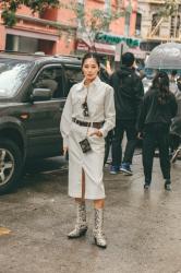 Tibi White Shirt Dress with Cowboy Boots