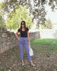 Navy Blue Outfit Idea with Striped Pants