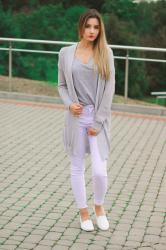 gray cardigan