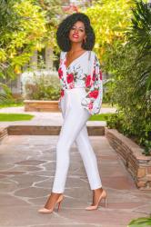 Floral V-Neck Bodysuit + Belted Pegged Pants