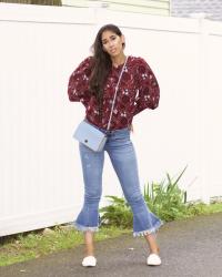 Ballon Sleeve Blouse & Frayed Flares 