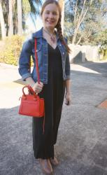 Black Maxi Dresses And Red Rebecca Minkoff Micro Avery Bag