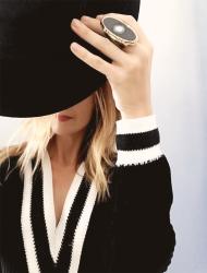 Rag & Bone Talia V Neck Sweater, Vintage Ring & Janessa Leone Hat