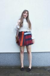 First spring days: Ruffle Blouse and Striped Skirt