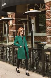 MARKS AND SPENCER GREEN HERRINGBONE COAT