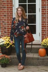 Navy Floral Blouse & Confident Twosday Linkup 