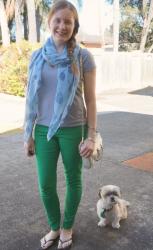 Grey Tees, Green Pants and Rebecca Minkoff Mini MAC Bags