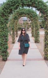 Polka Dot Dress + Dark Green Bag