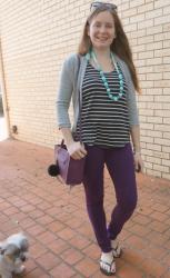 Purple Jeans, Stripe Tanks and Grey Cardis With Mini MAB Tote Bag