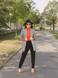 Grey Plaid Blazer with Orange 