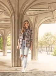 Plaid Blazer And Ripped Jeans