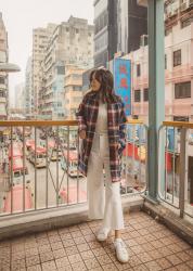 Collarless Plaid Coat for Fall