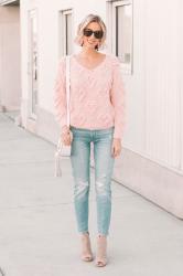 Pink Heart Pom Pom Sweater