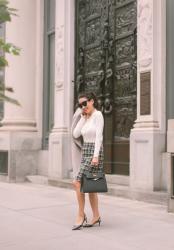 Fall Office Style: Puff Sleeve Sweater + Tweed Skirt