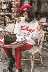 Pantalon cuir rouge & sweat oversize