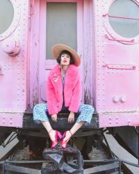 A lady and her pink train //