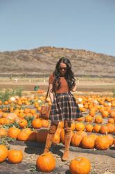 Navy Plaid Mini Skirt + Over The Knee Boots
