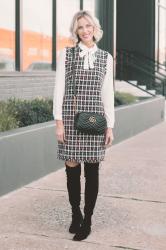 Tweed Sheath Dress with Bow Blouse