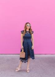 Navy Asymmetrical Lace Dress