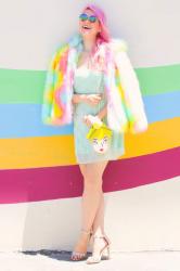 {Outfit}: Rainbow Fur Coat + Tinkerbell Bag