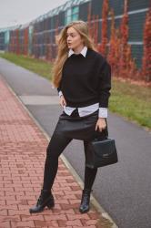 Fall Favourite: Long coat, leather skirt & fur bag