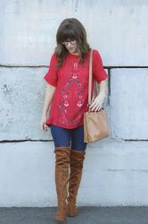 Red Embroidery Tunic with OTK Boots