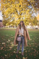 Outfit: teddy coat and velvet ankle boots