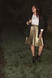 GOLD PLISSE' MIDI SKIRT