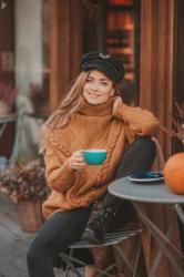 Wool mustard sweater and black jeans