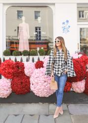 Buffalo Check Cape at a London Floral Storefront