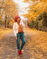 Pink Suede Moto Jacket & Mustard Sweater: Sparkle And Prettiness