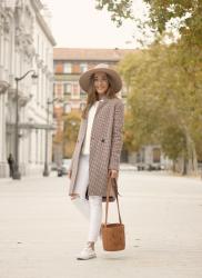 White Outfit With A Houndstooth Coat