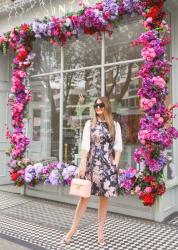 Eliza J Navy Floral Metallic Jacquard Dress in London