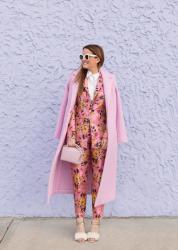 River Island Pink Floral Jacquard Jacket and Pants