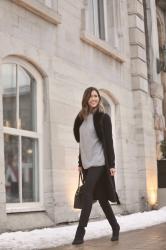 Affordable faux-fur long cardigan outfit