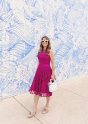 Fuchsia Lace Ruffle Dress // Friday Charades