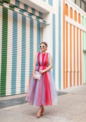 Carolina Herrera Stripe Tulle Dress in New York City