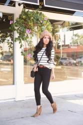 Chunky Knit Beanie, Stripes and Cone Heel Booties