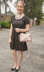 Black Dresses For The Office With Pink Scarves and Rebecca Minkoff Darren Messenger Bag