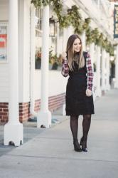 holiday outfit idea: lace and plaid.
