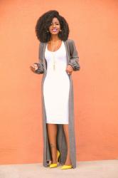 Grey Sweater Duster + White Tank Dress