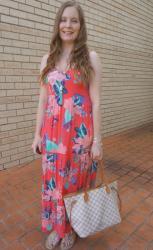 Printed Maxi Dresses and Louis Vuitton Neverfull Damier Azur Tote