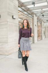 Gray Button Front Suede Skirt