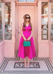 Magenta Belted Fit and Flare Dress